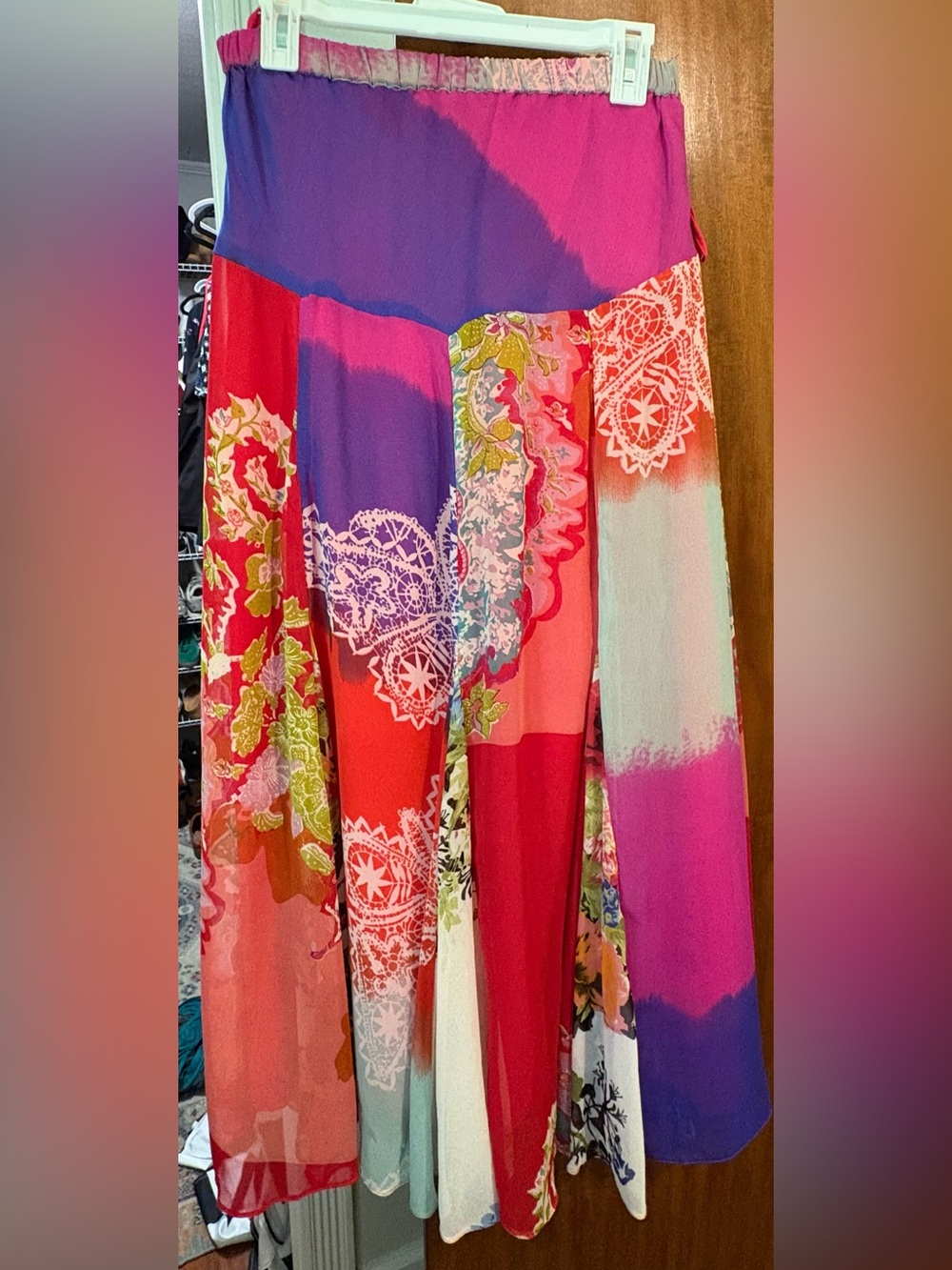 Tunique Purple Pink Red Patchwork Maxi Skirt